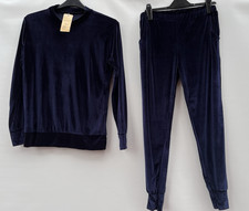 Made In Italy Navy Blue Velvet Jog Suit - Sweatshirt & Joggers Size M Bnwt