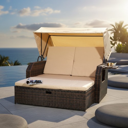 Sunbed polywicker brown sun - sunbed,