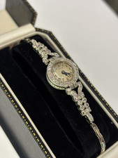 Ladies Eros Platinum 18ct And Diamonds Cocktail  Watch Blue Steel Boxed Working