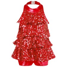 UK Women Girls Fringe Dress Sequin Latin Dancing Romper Ballroom Dancing Costume