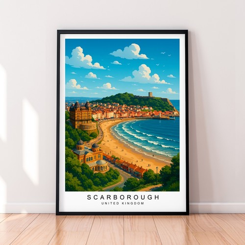 Scarborough seaside print - seaside,