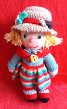 Hand Knitted Rag Doll Toy approx 14"  Tall -Vibrant Colours - VGC - See pics
