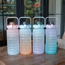 2 Litre Water Bottle with Straw Motivational Time Marker Leakproof Gym Sports UK