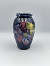 Vintage Early Moorcroft Cobalt Clematis Vase. 11cm Tall Blue Vase