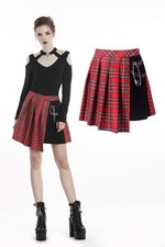 DARK IN LOVE Red Gothic Punk Pleated Grid Irregular Hem Short Steampunk Skirt