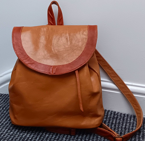 Brown leather flap top - brown, daypack