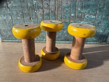 3 Vintage Wooden Industrial Textile Bobbins / Bobbin / Reels Yellow