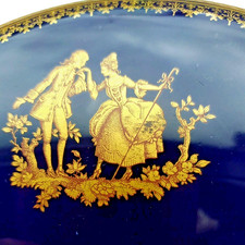Trinket Box Limoges Cobalt Blue & Gold Guilded Porcelain Decorative Oval  French