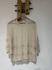 New Noa Noa Viscose & Lace Semi Sheer Chiffon Bohemian Blouse Top Size 38 UK 12