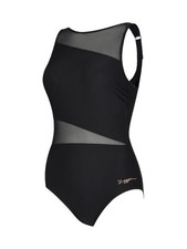 Zoggs Womens Rustique Mesh V Back Swimsuit in black UK 10