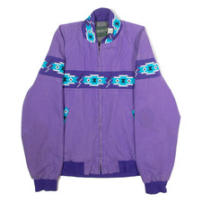 Vintage LUSKEYS Aztec Knit Mens Bomber Jacket Purple Canvas 90s Geometric M