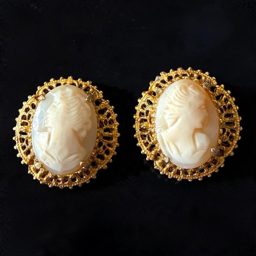 Carved shell cameo - carved, earrings