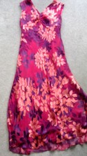 country casuals dress 18, viscose silk, beaded, party, pink, purple floral