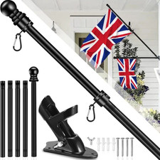 6FT Wall Mounted Flag Pole Kit Black Stainless Steel with Mounting Bracket Set