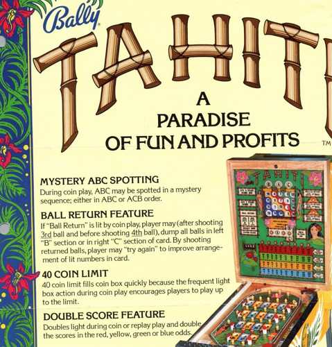 Rare bally tahiti pinball - rare,