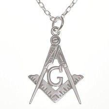 STERLING SILVER MENS MASONIC FREEMASON PENDANT NECKLACE WITH 20" CHAIN & BOX