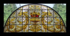 Beautiful Rare Painted Arched Antique Stained Glass Window