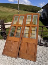Pair Of Oversized Victorian Pitch Pine Doors With Leaded Lights