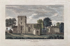 1817 Antique Print; Barton Seagrave Church & Parsonage, Northamptonshire