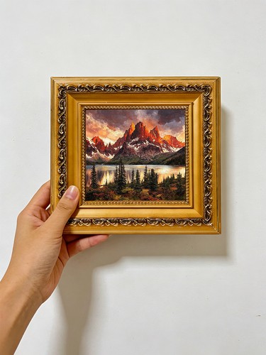 Mountain lake sunset oil - lake,