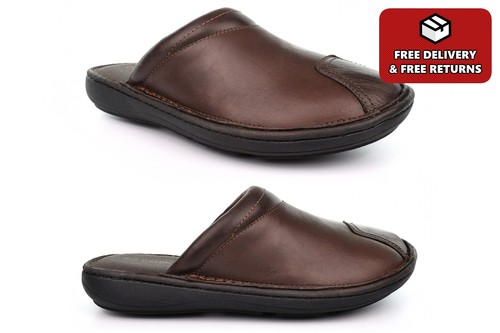 Mens leather slippers - leather, outdoor