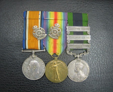 SCARCE WW1 & WAZIRISTAN 1921 OFFICER CASUALTY MEDAL AND SILVER BADGES GROUP
