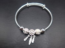 Silver Dream Catcher Ball Bead Adjustable Bangle Bracelet Stamped 925