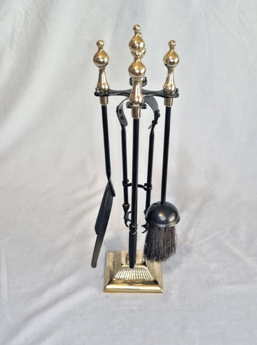 Vintage brass black fireside - &,