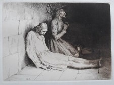 1895 WILLIAM STRANG ETCHING. "IN THE DUNGEON " (Pilgrim's Progress)