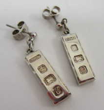 Sterling Silver Ingot Earrings Hallmarked London 1977
