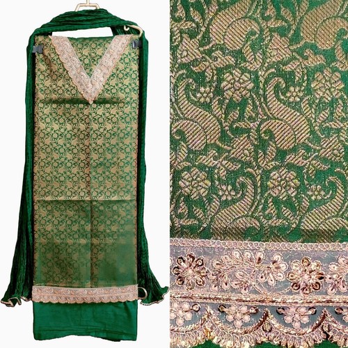 Green banarasi brocade silk - green,