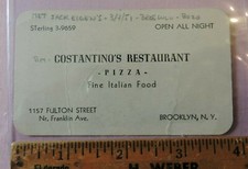 Rare 1951 J. Constantino Pizza Business Card NYC Bed-Stuy Brooklyn Picture