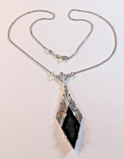 Vintage 925 Sterling Silver and Black Tourmaline Necklace Pendant