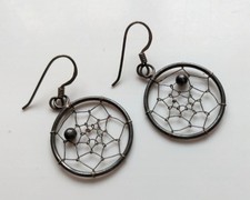 Native American Style Drop Dangle Dream catcher Earrings Sterling Silver Hook