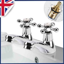 Home Bathroom Sink Taps Twin Hot and Cold Wash Basin Water Faucet Pair Chrome