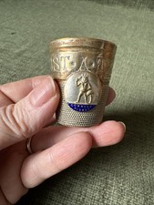 "JUST A THIMBLE FULL" Pewter Sheffield  Drinks Shot Measure Cornish Piskey O834