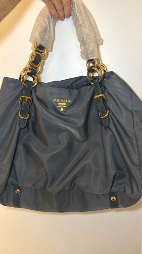 Prada grey nylon leather - prada,