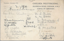 London - Chelsea Polytechnic, School of Chiropody- stationery postcard 1931 pmk