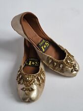 Pakistani Embellished Padded Khussa Shoes Gold Size3 Uk