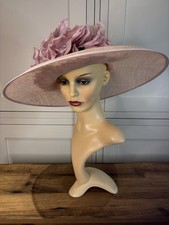 Hat Box Dusky Pink Sinamay Fabric Wide Brim Circular Down Turn Hat Wedding Races