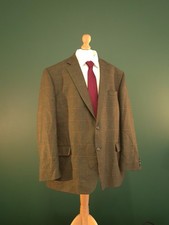 Paul Costelloe Tweed Blazer Mens 48 Green Check Wool Modern Fit Khaki  Jacket