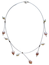 Real white pink pearls bridal wedding 925 silver catch floating femme necklace