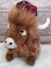 New Keel Toys Scottish Highland Cow & Tartan Hat Soft Plush Cuddly Toy