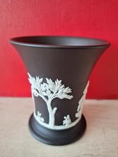 Wedgewood Jasperware Black Basalt Bud Vase Made In England 9cm High Vintage 60s