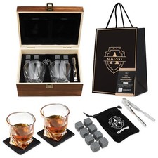 Whiskey Gift Set , Whiskey Stones & Glass Set of 2 , Gifts for Men , Weddings 