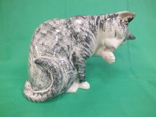Vintage Staffordshire Just Cats & Co Large Grey & White Cat Figurine  (nee]