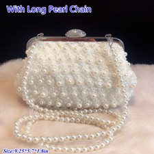 Lady Satin Floral Clutch Purses One-sided Pearls Handbags for Evening Club Chic