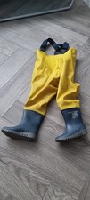 Kids Dunlop Chest Waders Yellow Blue Size 7 ( 24 ) Waterproof World Vgc