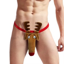 Men Christmas Reindeer Thong G-String Panties Cosplay Underwear Novelty Gifts