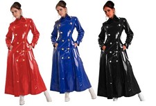 Women's PVC Vinyl Glossy Trench Coat  Emo Fashion Raincoat Breasted Vinyl Jacket
